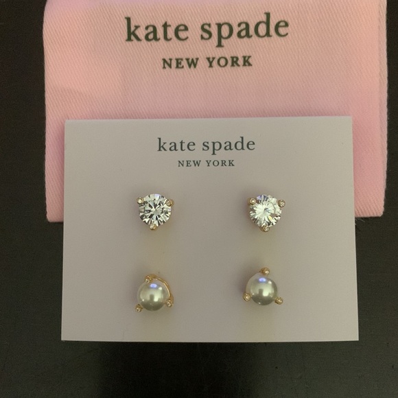Kate Spade Rise & Shine Earrings Set of 2 (Cubic Zirconia/Glass Pearl)/Dust bag - Picture 4 of 5